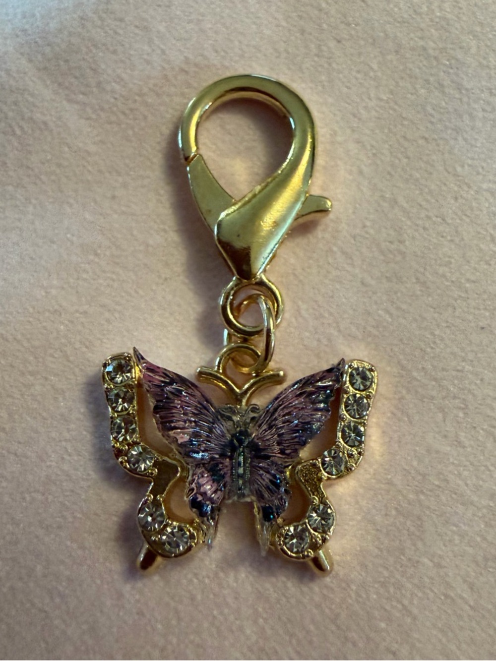 Source Unknown NWT Gold-Tone Purple Butterfly Charm with Crystals